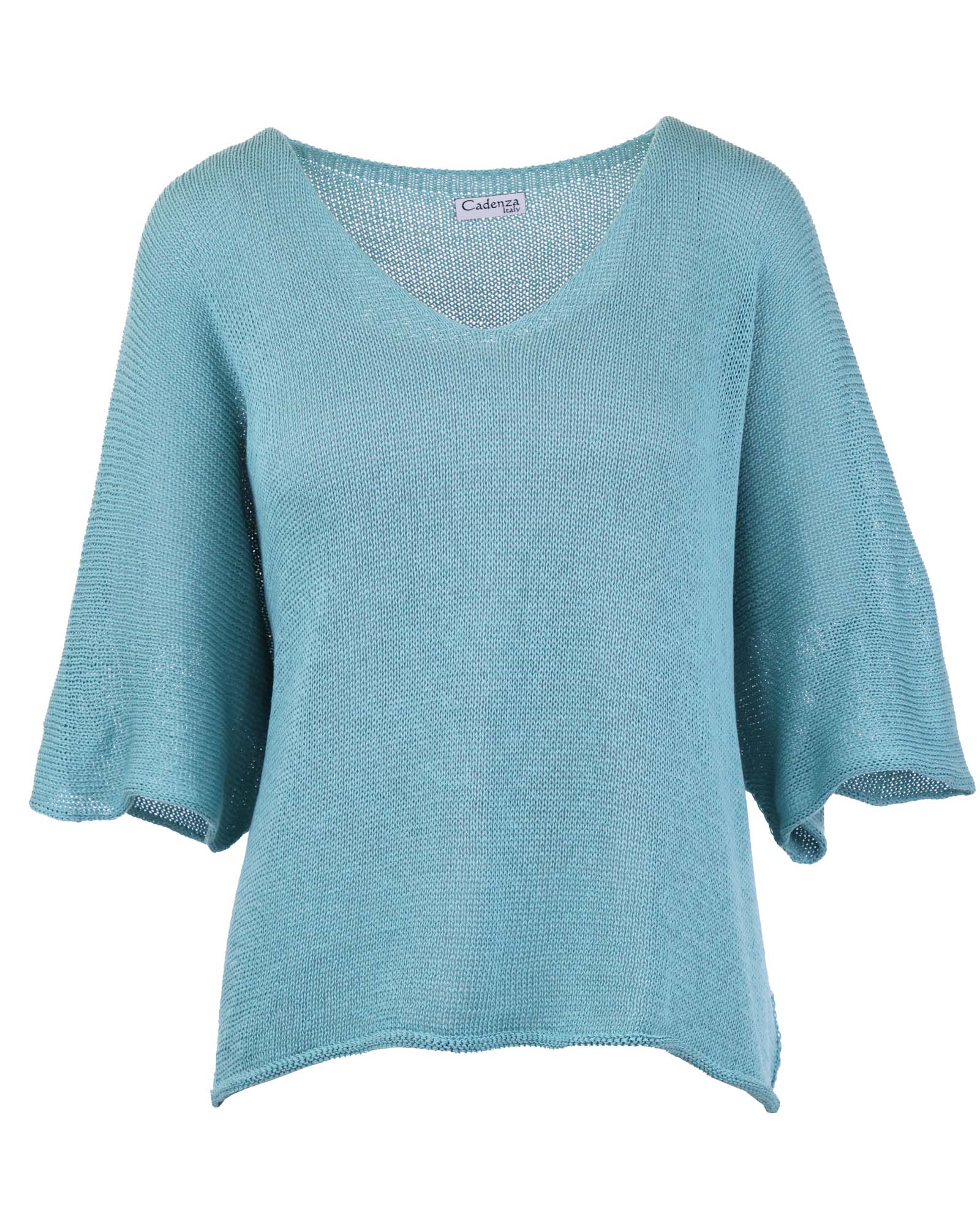 Cotton Blend V Neck Tunic Top - Duck Egg