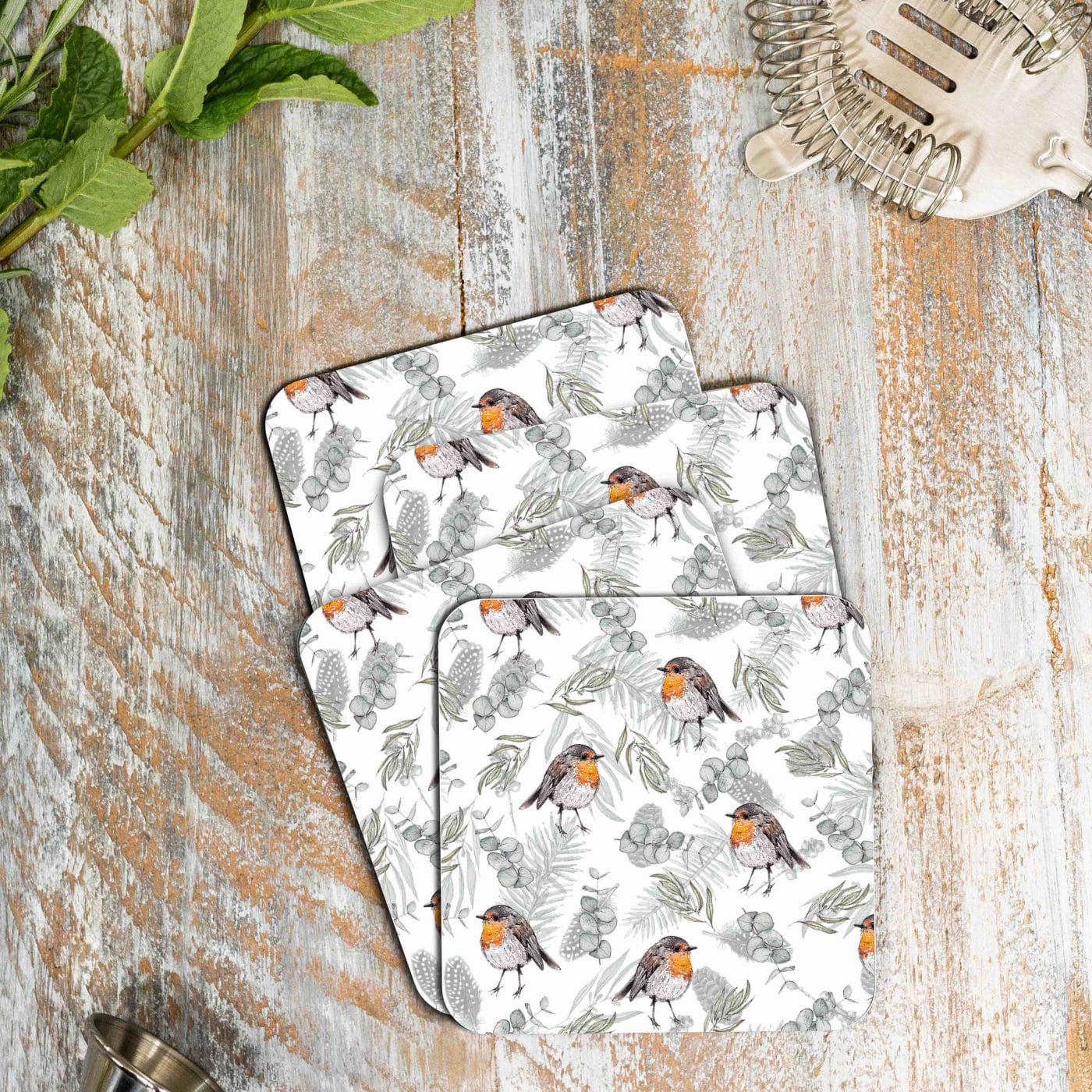 Robin & Eucalyptus (Pure) - Set of 4 Coasters