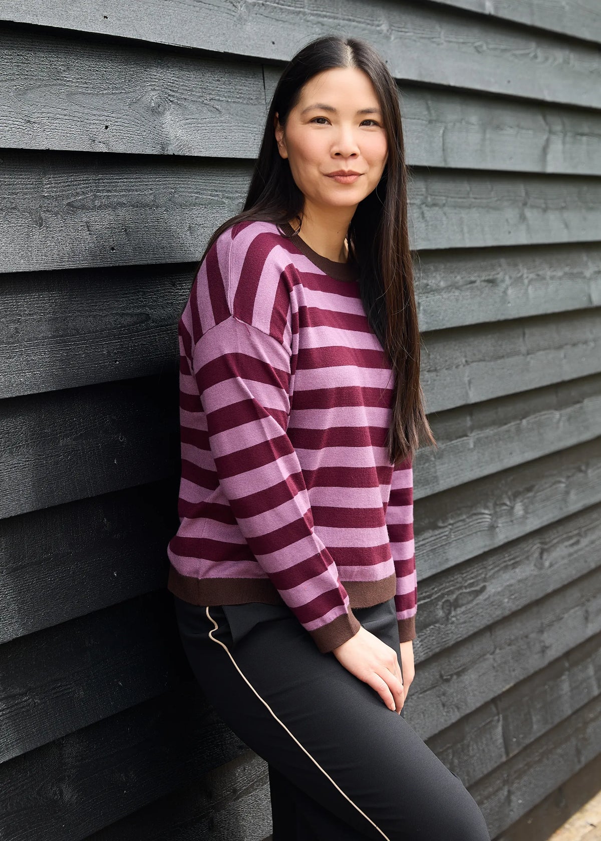 Cashmere Feel Multi Stripe Crew Neck Jumper
