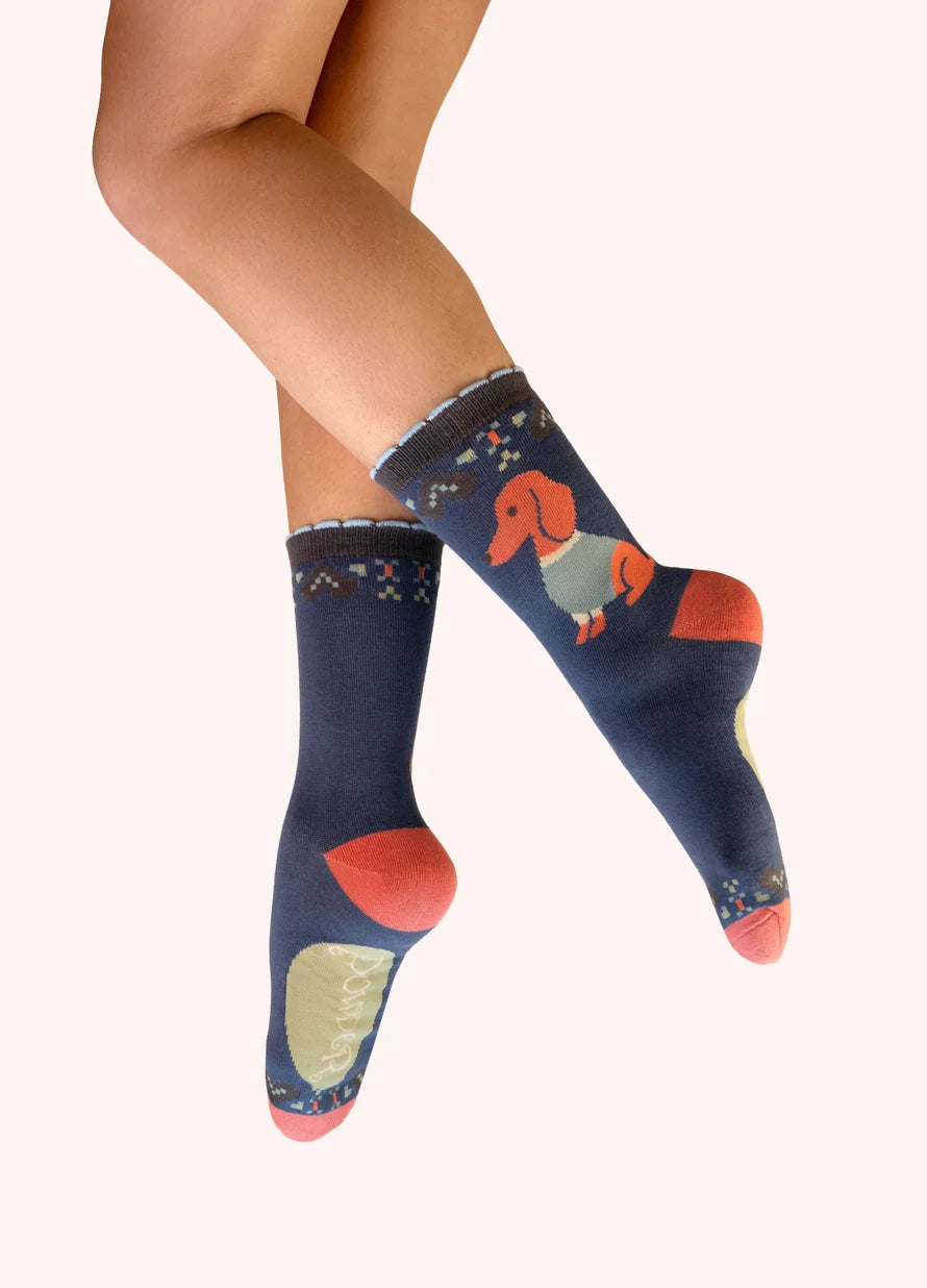 Snuggly Sausage Dog (Denim) Ankle Socks