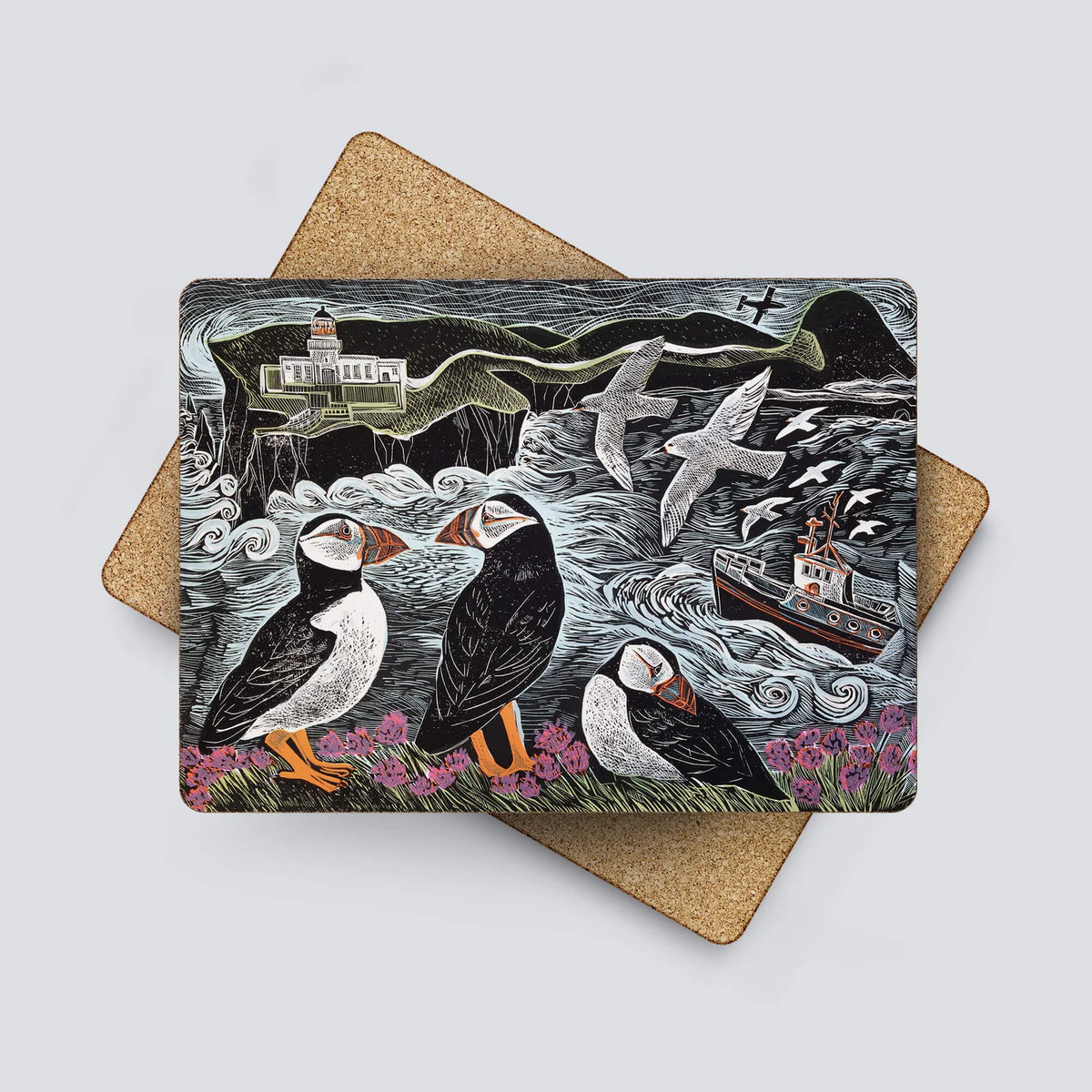 Set of four placemats-Puffins