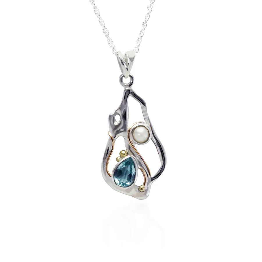Sterling Silver Blue Topaz and Pearl Pendant