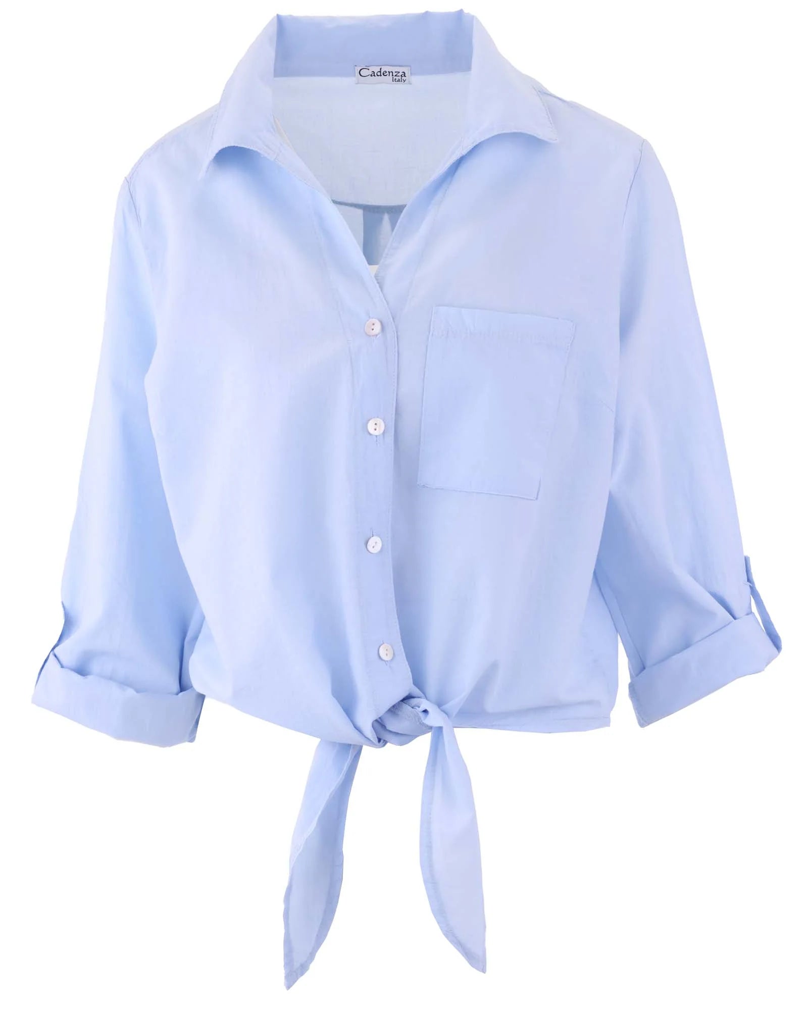 Cotton Tie Front Shirt - Sky