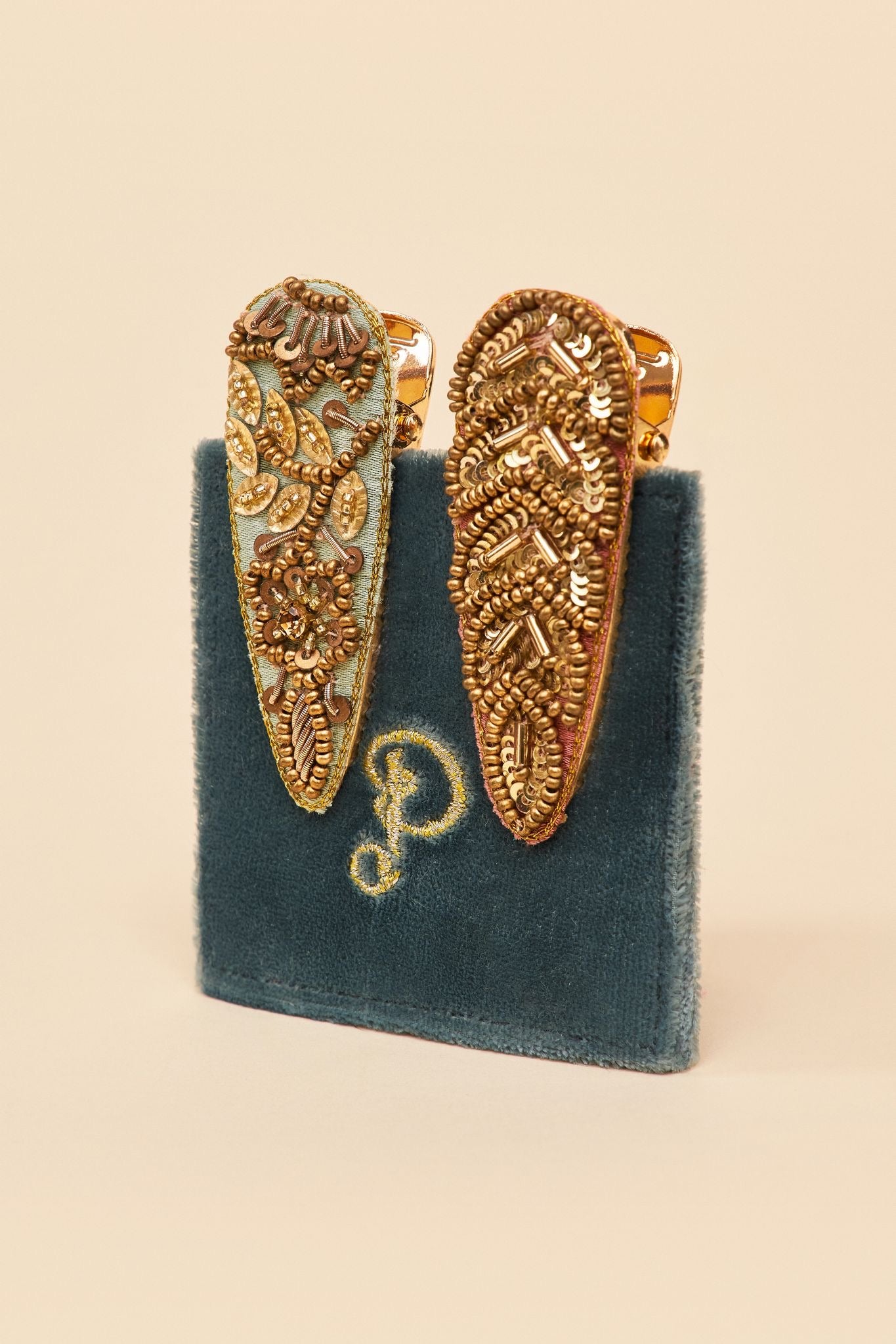 Embroidered Hair Clips - Spiral Shell & Wildflower (Pack of 2)