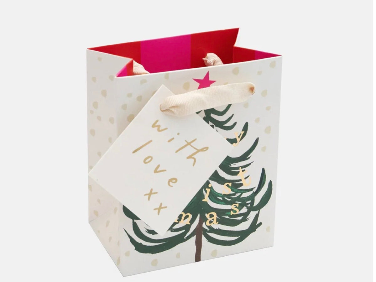 Trees Merry Christmas Gold Text Bunting Gift Bag Petite