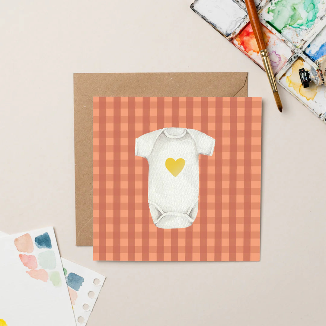 Heart Baby-Grow Card - Gold Foil