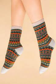 Multi Stripe Cosy Socks - Sage
