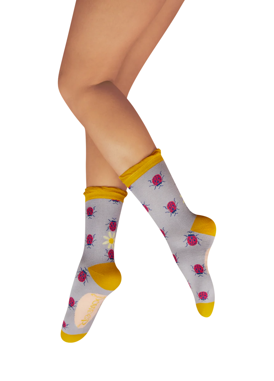 Ladies Bamboo Mix Ankle Socks - Ladybirds Lilac