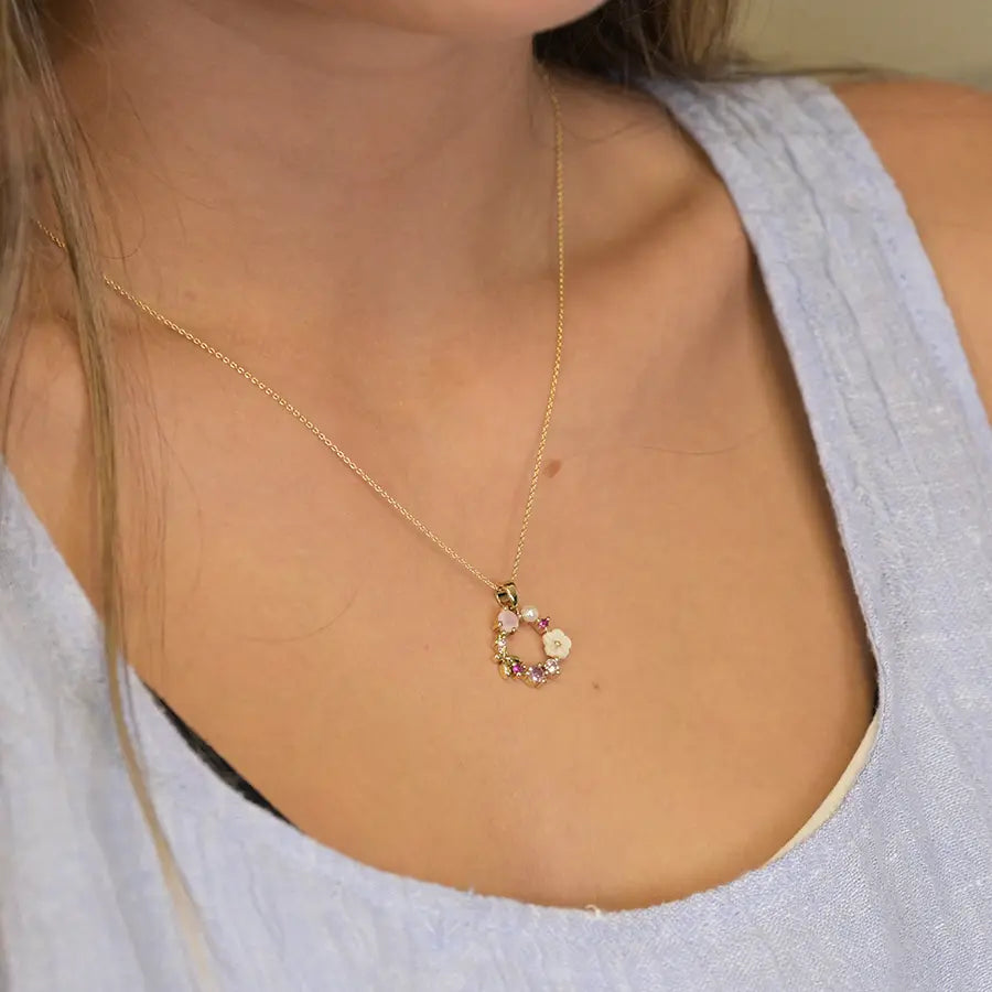 Shell Floral Wreath Faux Gold Plated Necklace