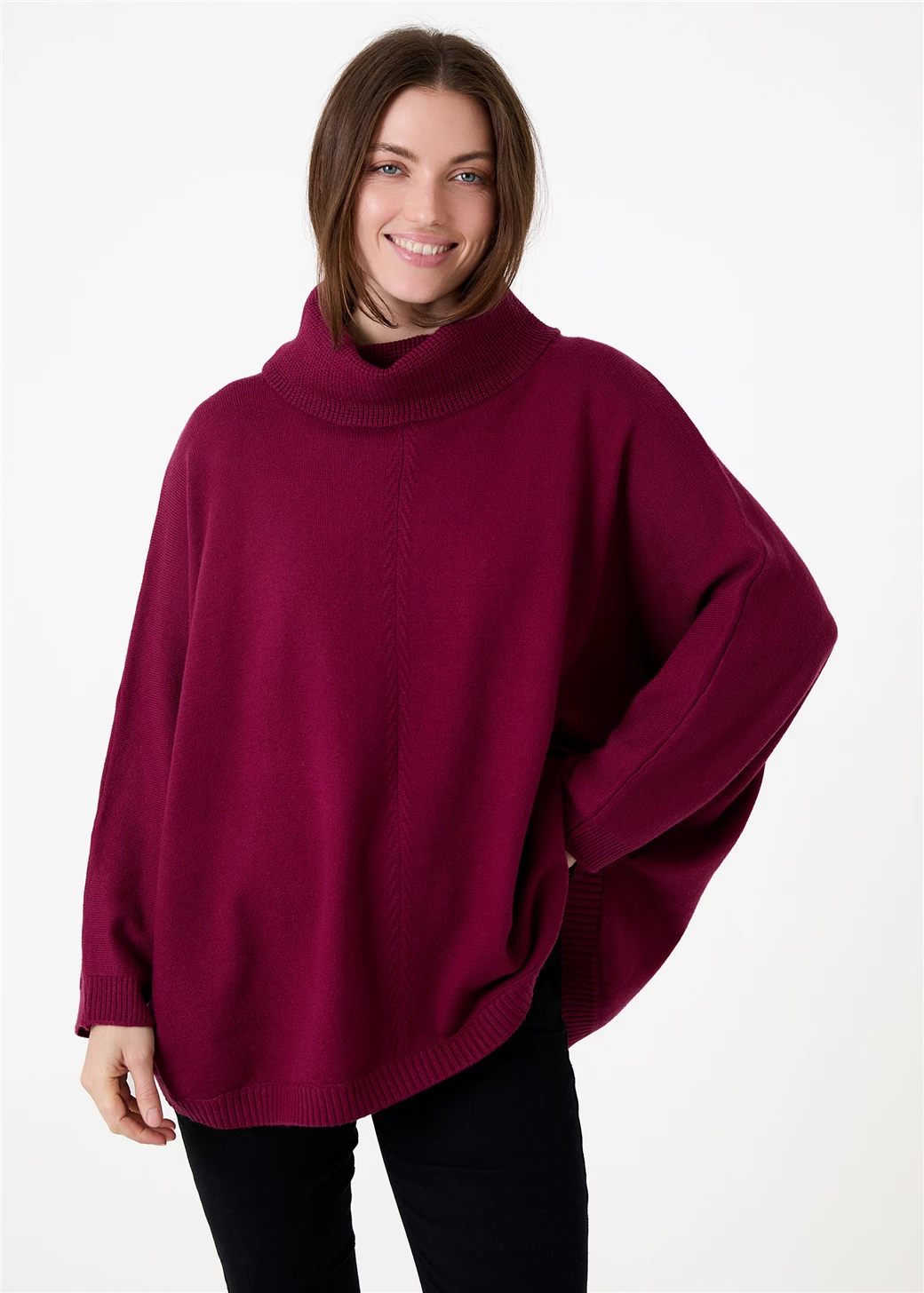Cashmere Feel Cable Roll Neck Jumper