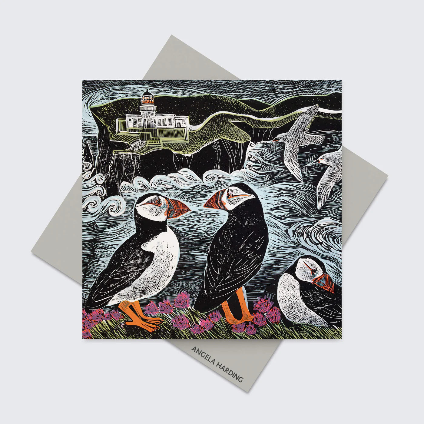 Angela Harding Fair Isle Puffins at the North Lighthouse Card