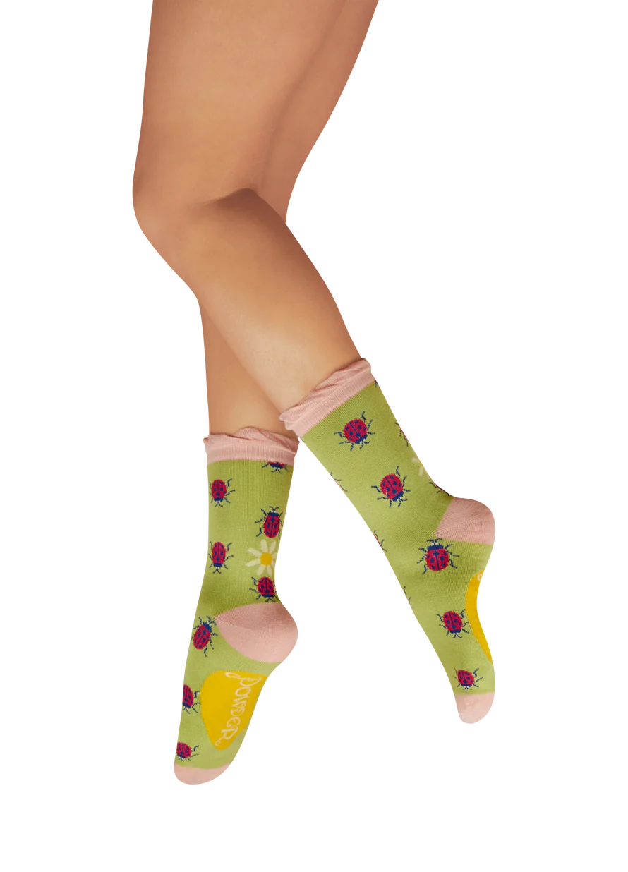 Ladies Bamboo Mix Ankle Socks - Ladybirds Green