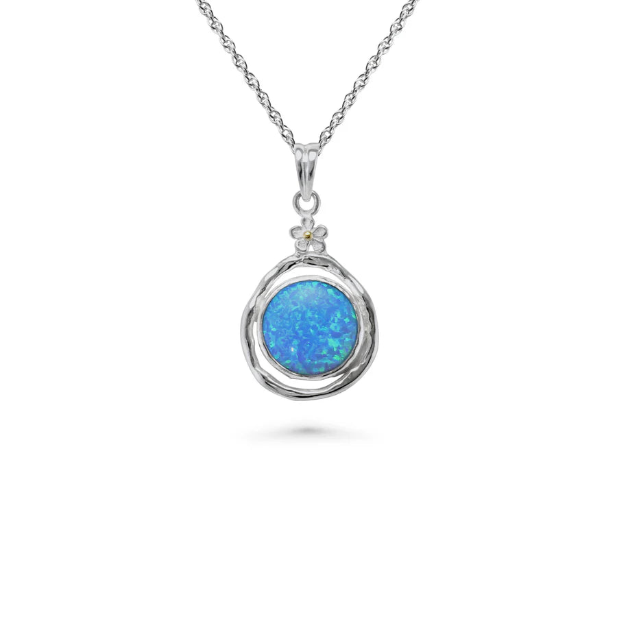 Sterling Silver & Blue Fire Opalite Pendant with Flower Detail