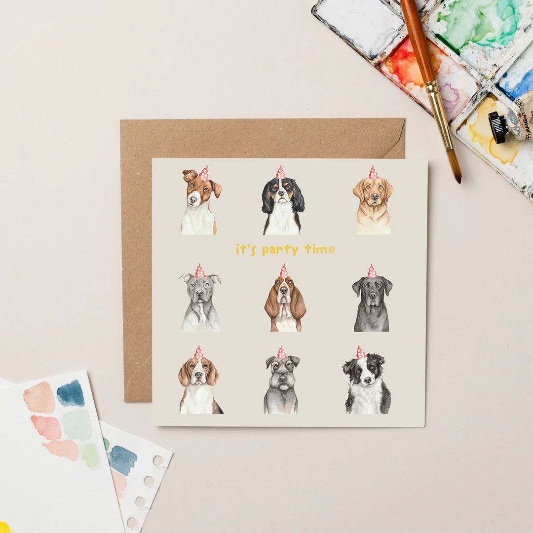 It’s Party Time Dog Card - Gold Foil
