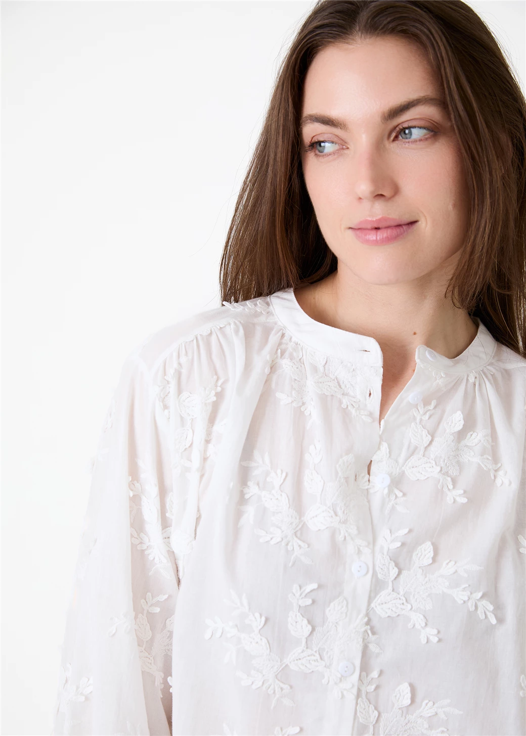 Floral Appliqué Button Through Blouse