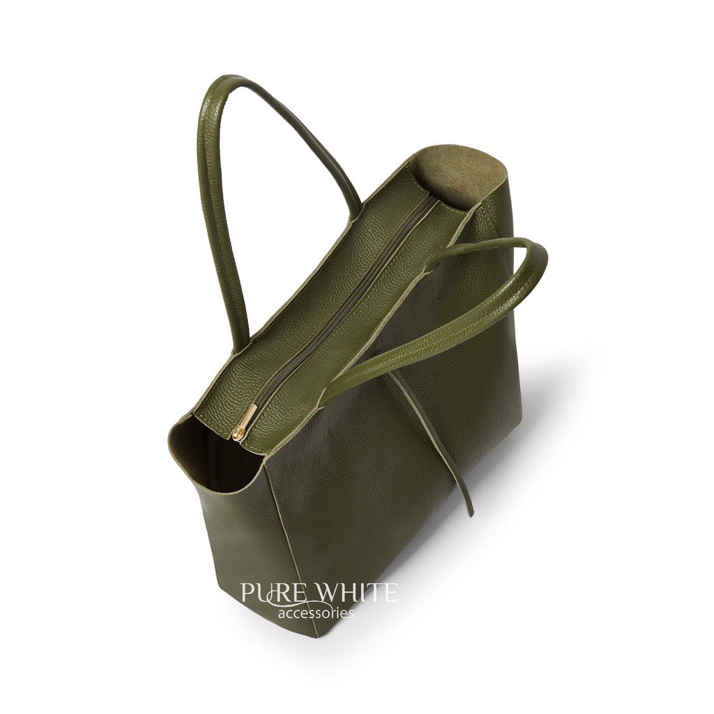 Leather Handbag - Olive Green