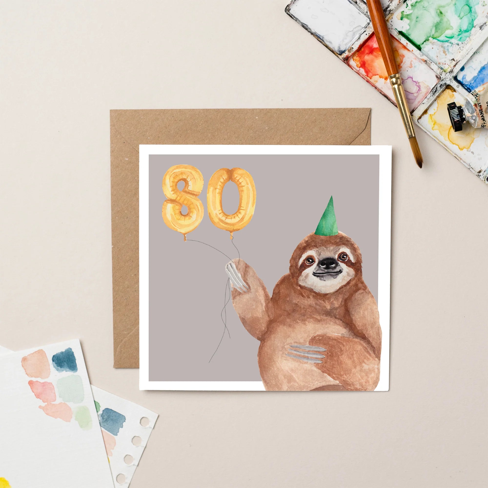 Sloth 80th Birthday Card