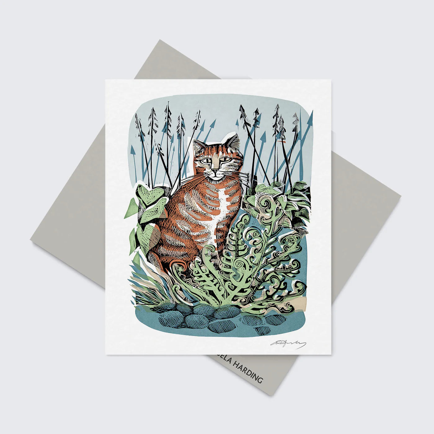 Angela Harding Ginger Cat & Fern Card