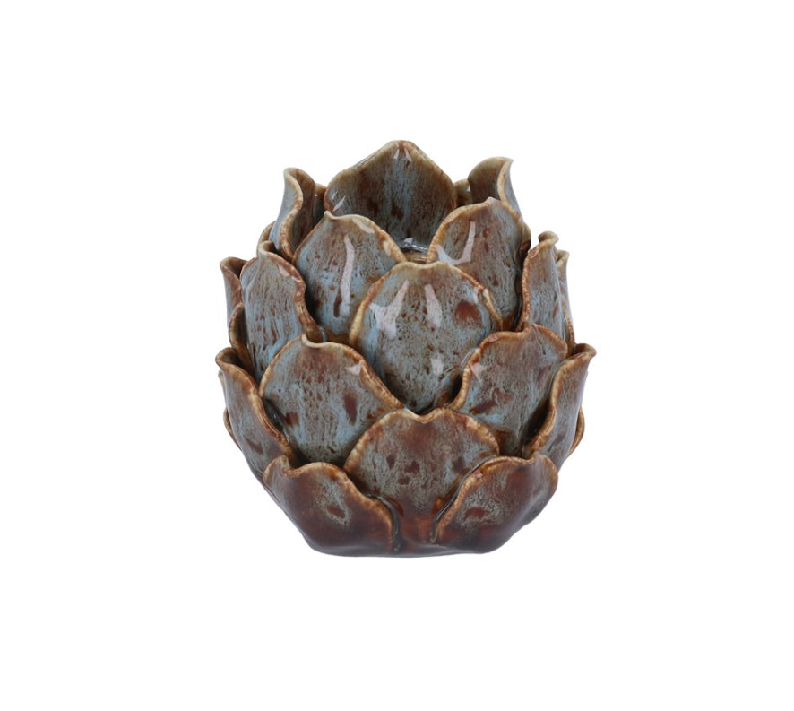 Ceramic Artichoke Blue/Brown Tea Light Holder