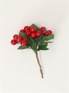 Red Berry with Leaves Pick Bunch