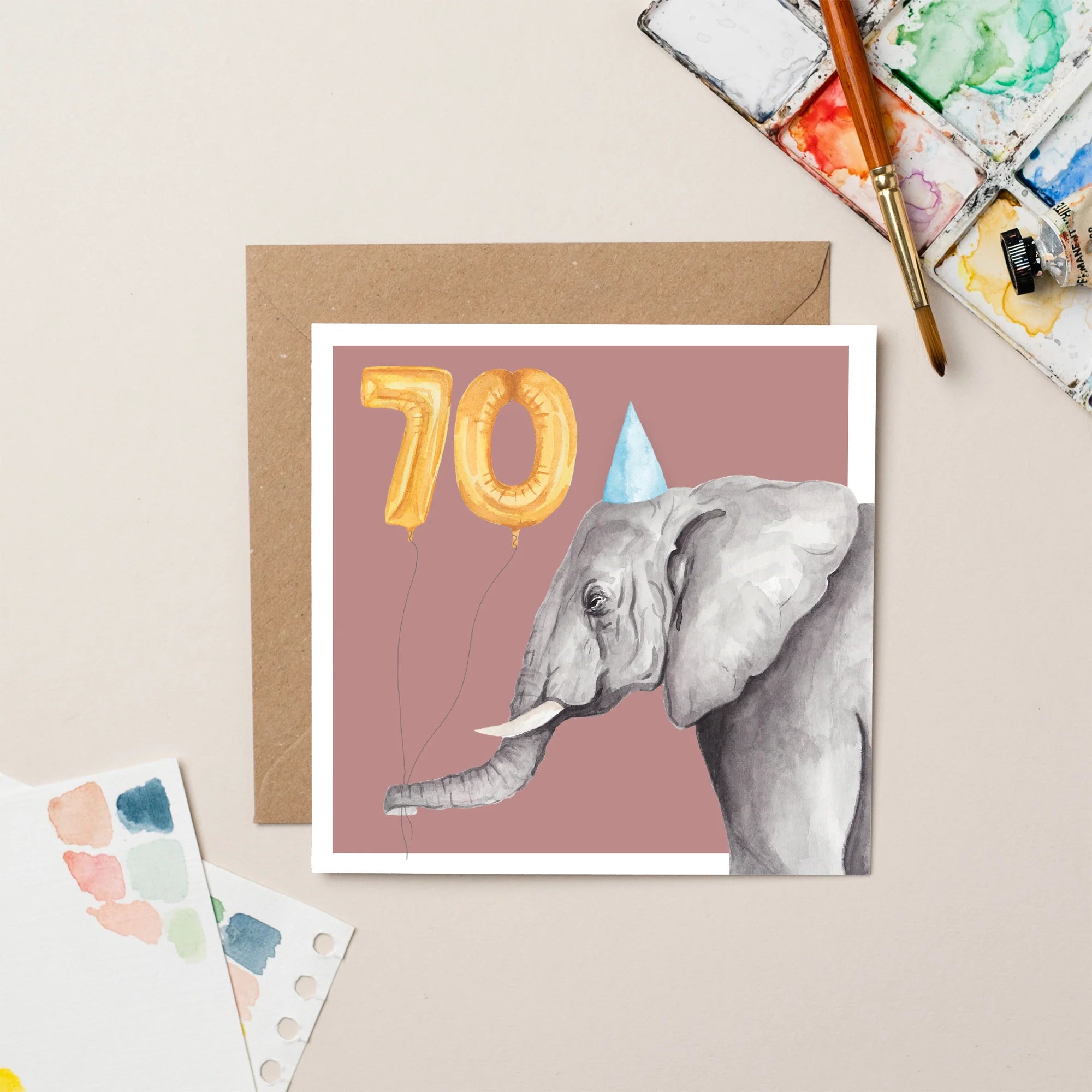 Elephant 70th Birthday Card