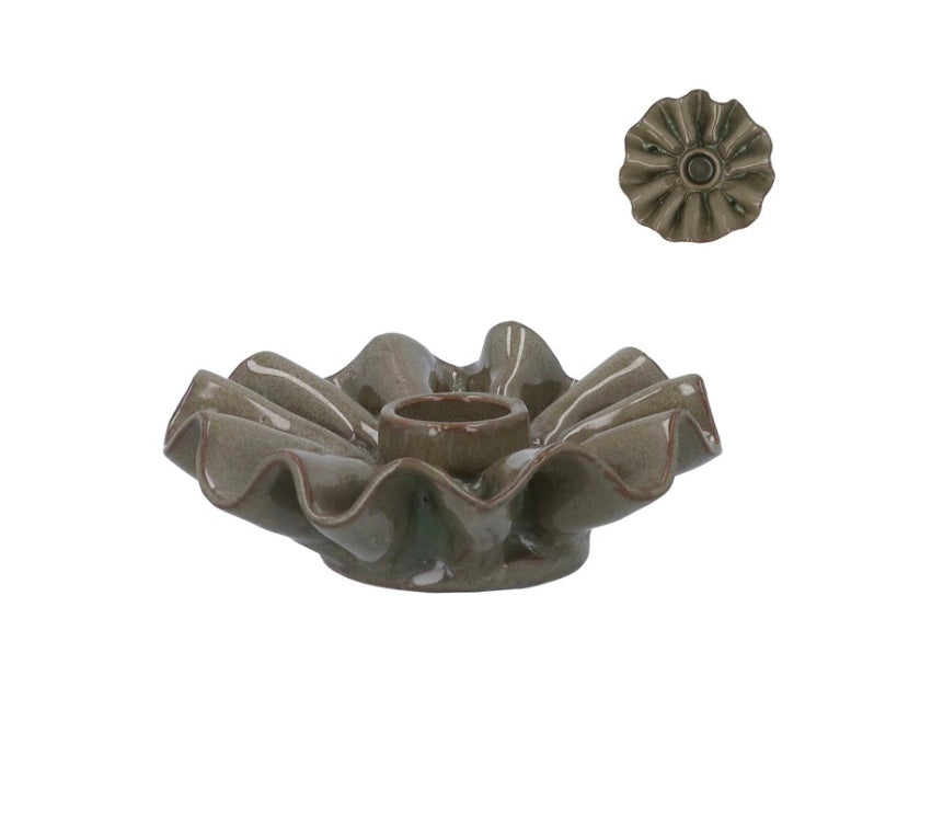 Green Porcelain Frill Candle Holder