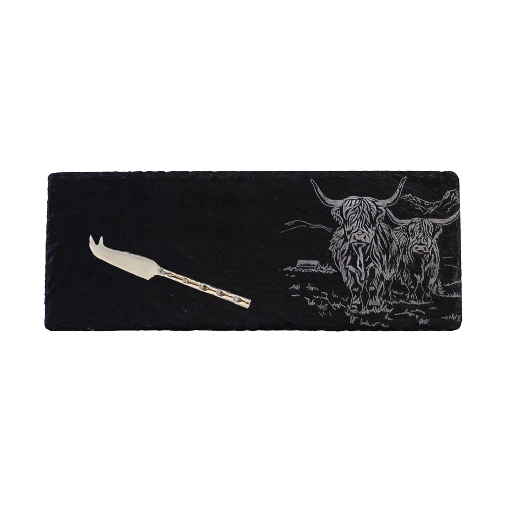 Single Mini Slate Cheese Board & Knife set - Highland Cow