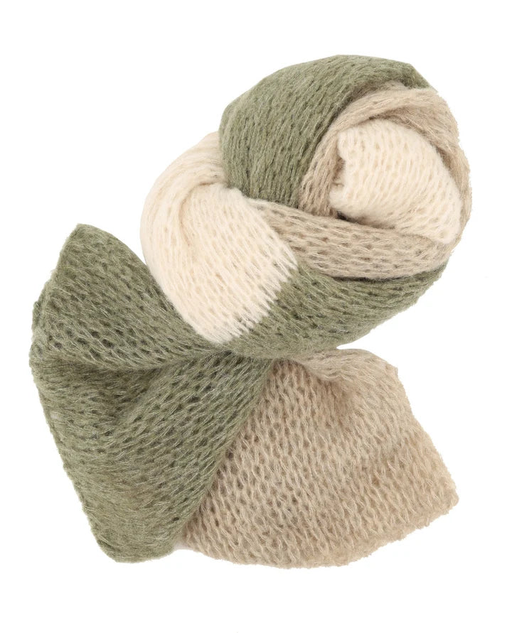 Alpaca blend colour block scarf-moss latte