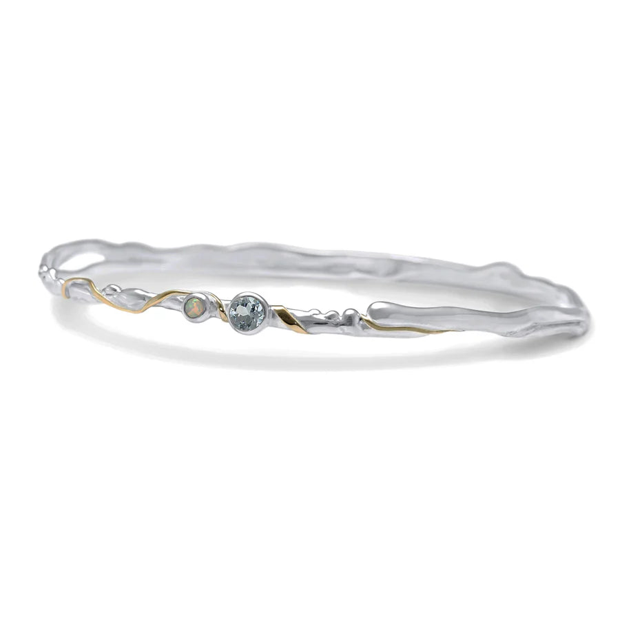 Sterling Silver Opalite And Blue Topaz Bangle