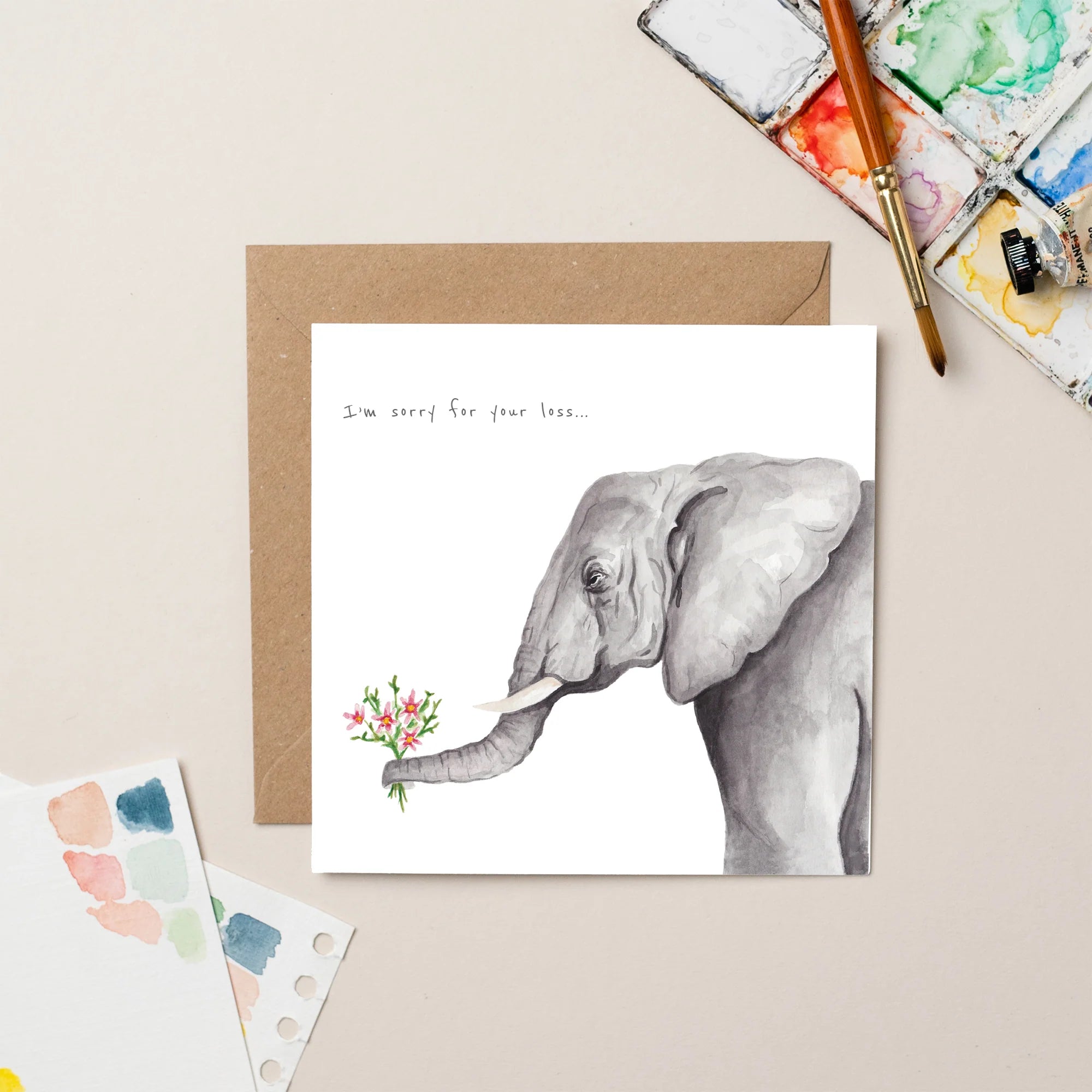 Elephants with Flowers Card