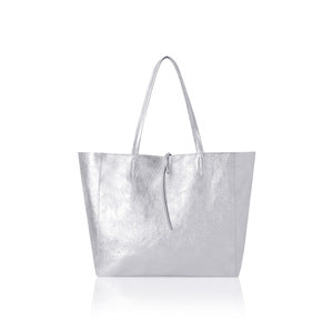 Leather Handbag - Silver
