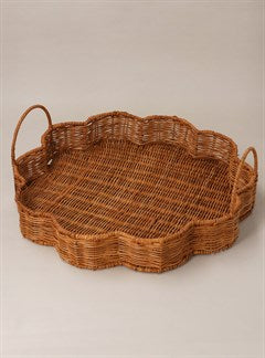 Rattan Flower Shape Tray With Handles