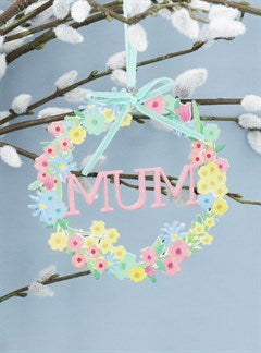 Mum Floral Wreath Wooden Decoration