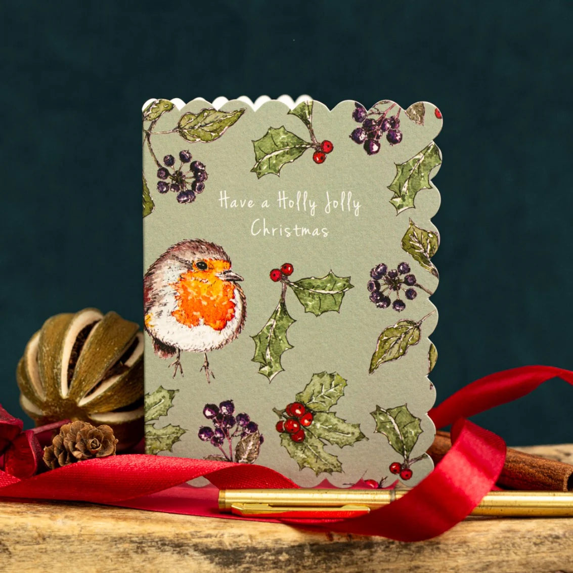 Jolly Holly Christmas (Sage Green) Card