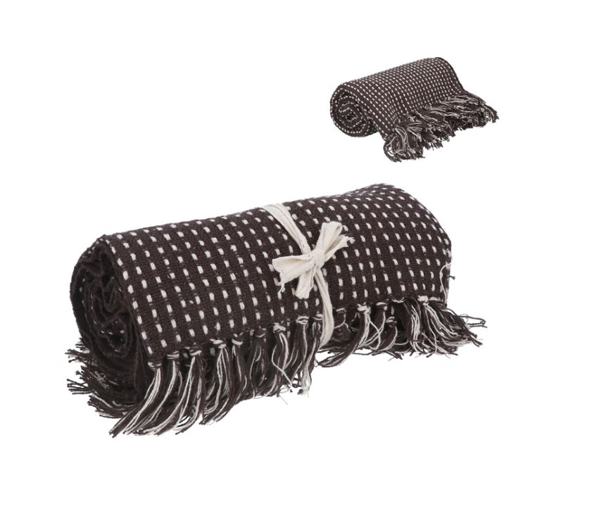 Chocolate Brown Woven Stab Stitch Cotton Throw