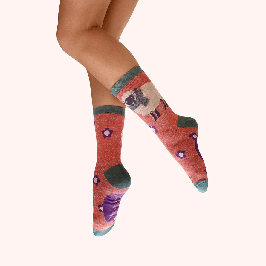 Sheep in a Scarf Glitter Ankle Socks