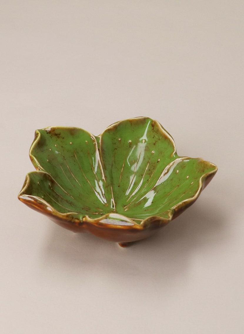 Green Reactive Stoneware Hibiscus Trinket Dish