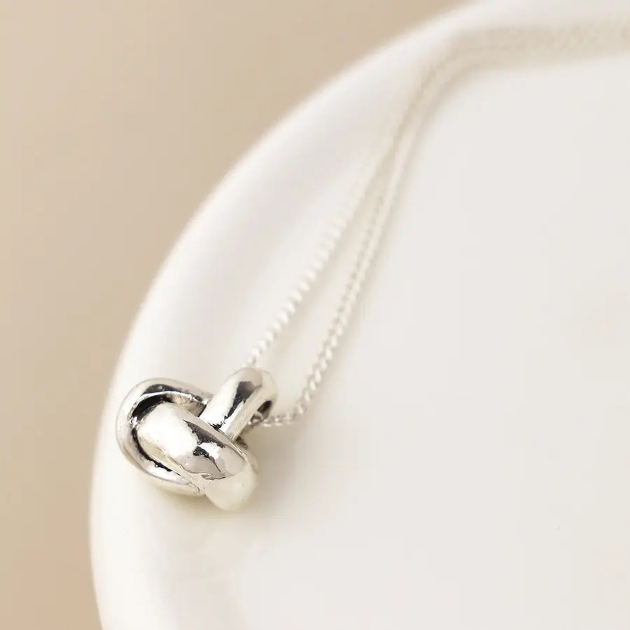 Silver Plated Textured Infinity Knot Necklace