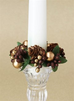Pine Cone & Gold Bead Candle Ring - Small