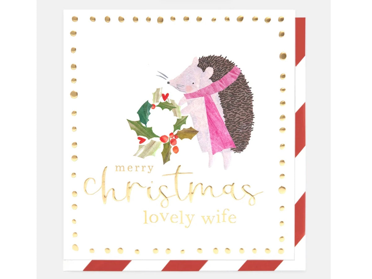 Lovely Wife Hedgehog In Scarf With Wreath