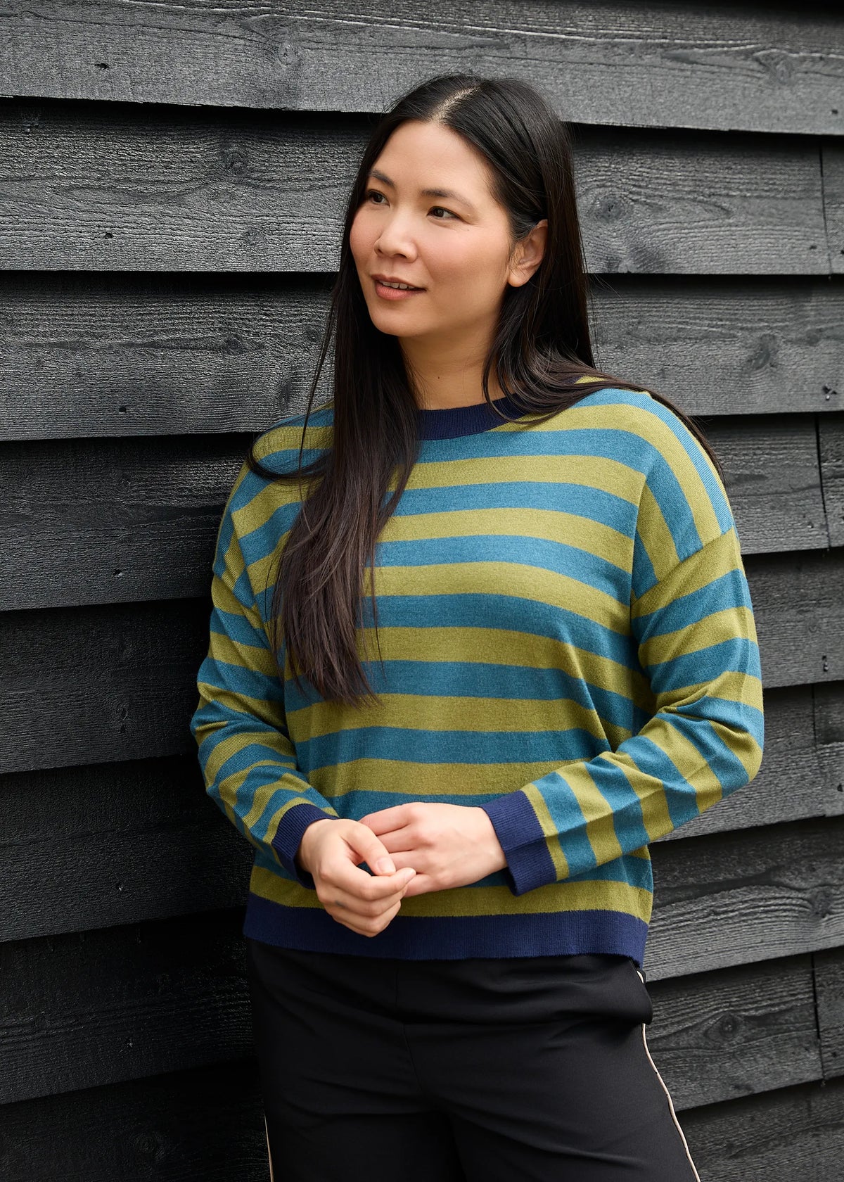 Cashmere Feel Multi Stripe Crew Neck Jumper