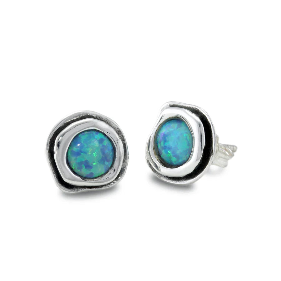 Handmade Blue Opal Stud Earrings