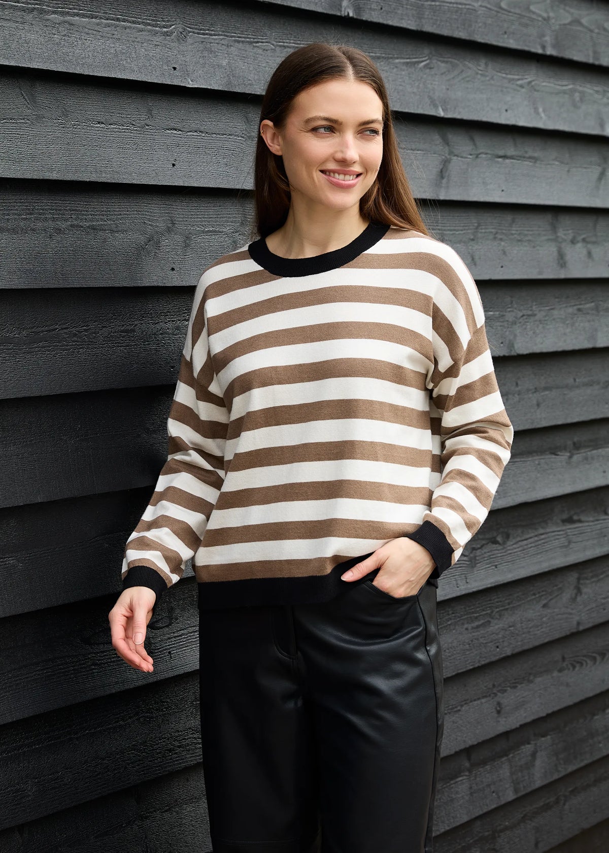Cashmere Feel Multi Stripe Crew Neck Jumper