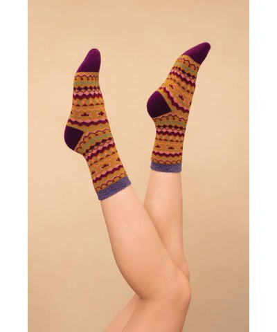 Multi Stripe Cosy Socks - Mustard