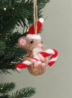 Mixed Wool Mouse With Pudding Candy Cane