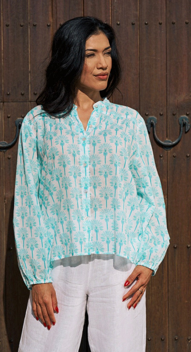 Bergerac Long Sleeve Blouse Printed Pattern - Aqua