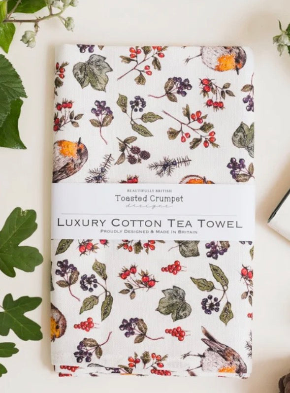 Hedgerow Robin (Pure) Tea Towel