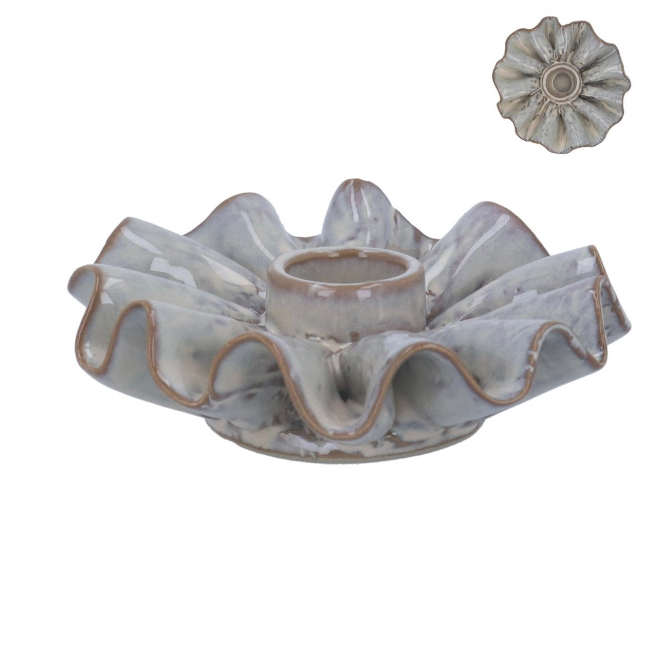 Taupe Porcelain Frill Candle Holder