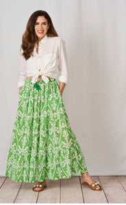 Tanya Long Cotton Skirt - Green