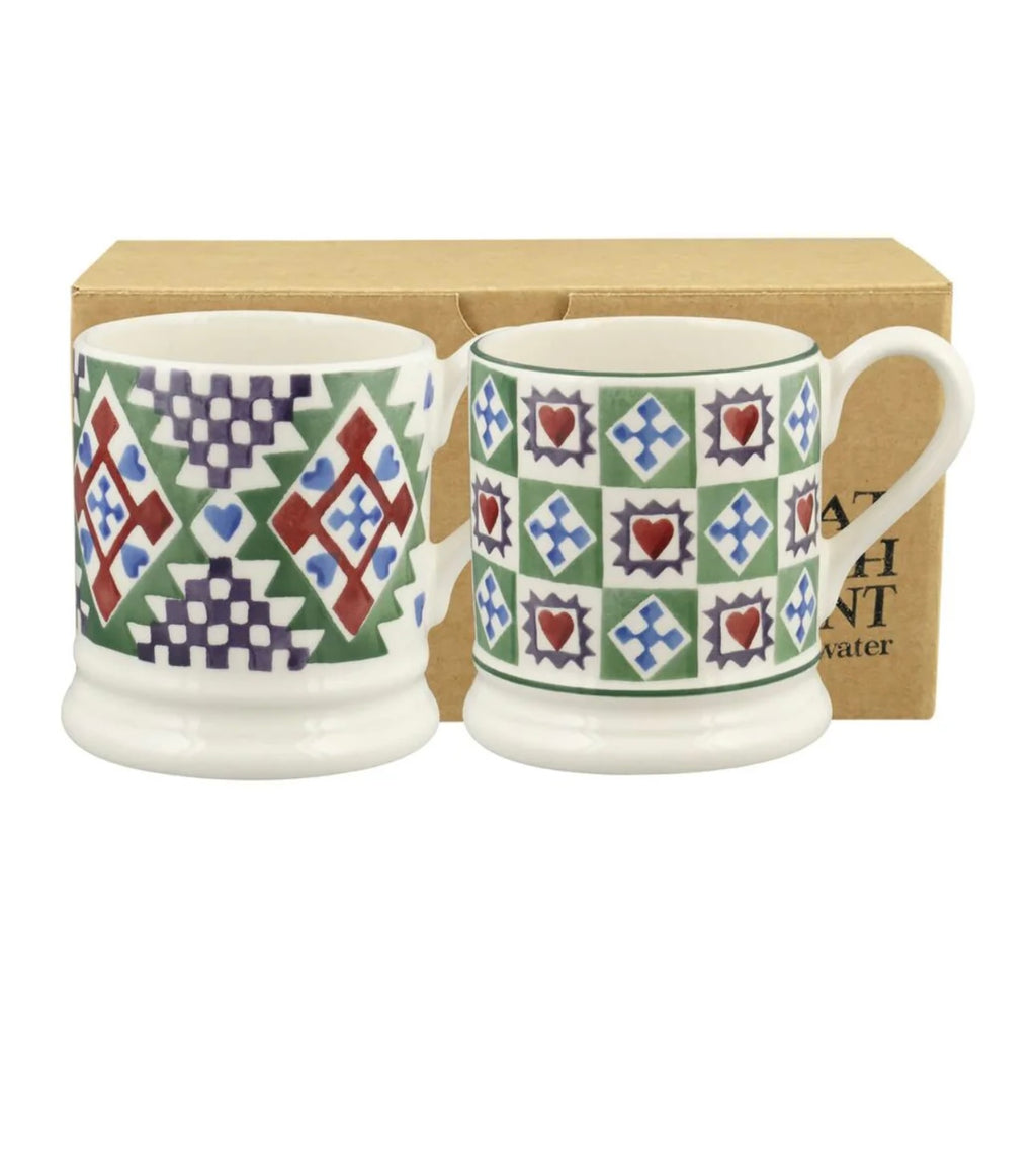 Emma Bridgewater Christmas Quilt Set of 2 1/2 Pint Mugs Boxed